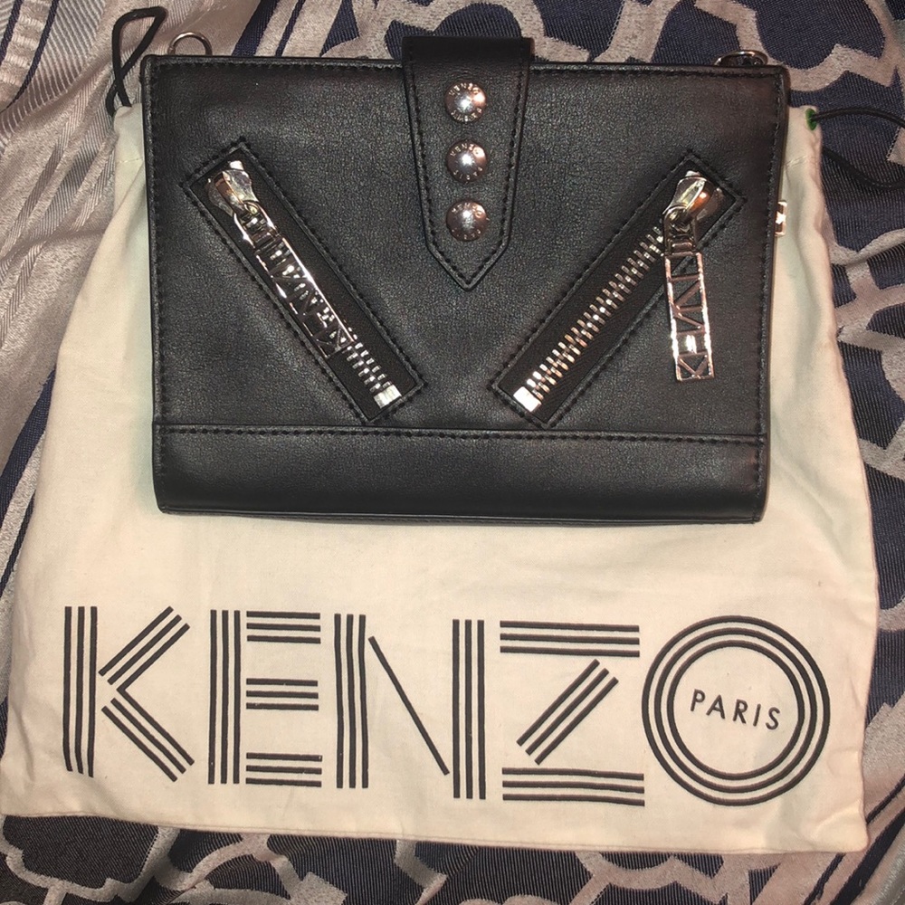 Kenzo Black Leather Crossbody Wallet